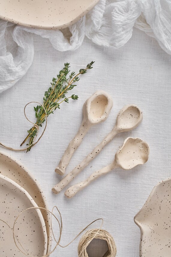 Keramiklöffel 3er Set Matte weiße Löffel für food | Etsy