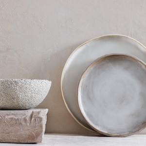 Organic ceramic dinnerware set sculptural forms 3 piece