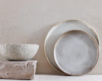 Organic ceramic dinnerware set sculptural forms 3 piece