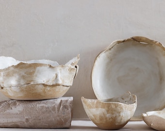 Servizio da tavola in gres fatto a mano: piatti in ceramica organica, set da 3 pezzi, ceramica wabi sabi