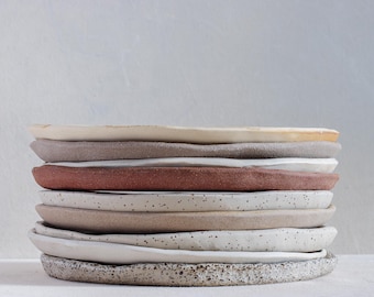 Handmade Glazed Stoneware Plates: Rustic Neutral Pottery