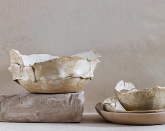 Handmade stoneware centerpiece: sculptural organic ceramic bowl