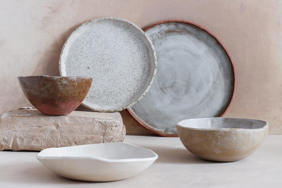 Handmade 5-piece Ceramic Dinnerware Set – Rustic Stoneware, Matte Glaze ...