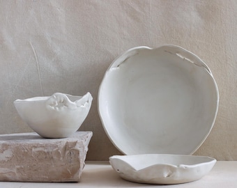 Ceramic sculptural plates set organic stoneware 3 piece