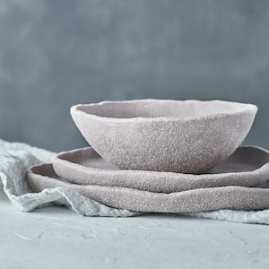 Graue Keramik Geschirr Set - Matte Teller und Schale für die Food-Fotografie | Keine Blendschutz Requisiten fürs Styling | Optional auch in glasierter Ausführung