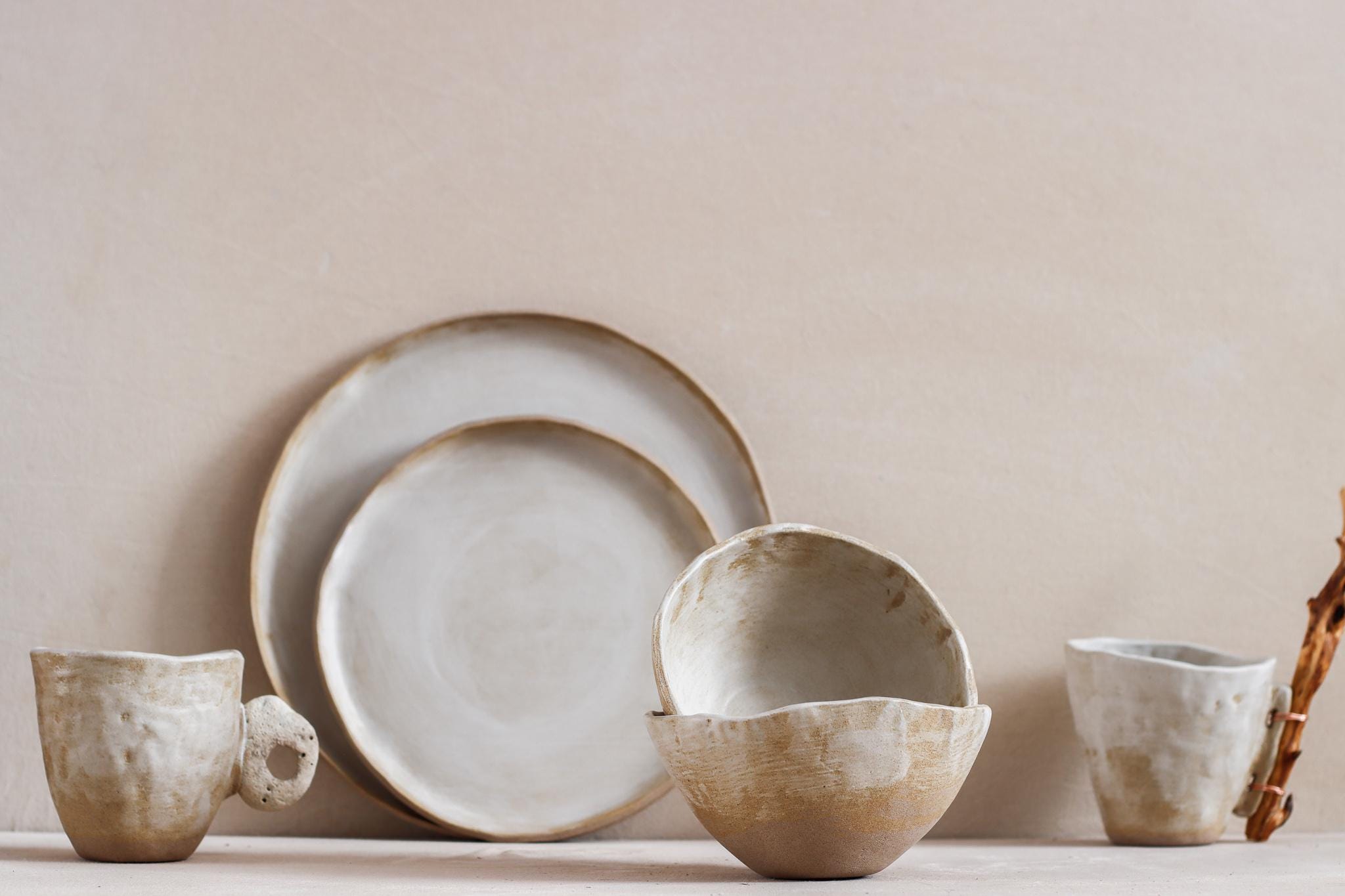 Handmade Rustic White Ceramic Dinnerware Set: Lead-free Pottery - Etsy