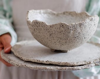 Handmade stoneware dinnerware set: luxury ceramic plates, 3 piece set