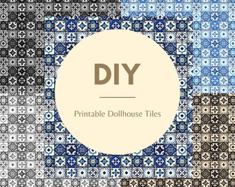 Dollhouse Printable Tiles for Miniature Decor ~ A4 size PDF with 5 Moroccan Tile Designs for Instant Download