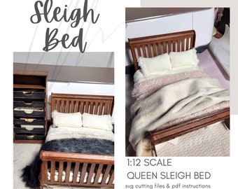 Miniature Queen Sleigh Bed / Dollhouse DIY Cricut Maker Cutting Files ~ SVG Headboard and Foot Board ~ Instant DIGITAL Download