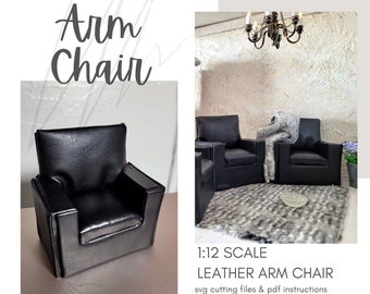 Dollhouse SVG Miniature Leather Arm Chair / 1 12 scale Furniture - DIY Downloadable Cut File ~ Instant Digital Download