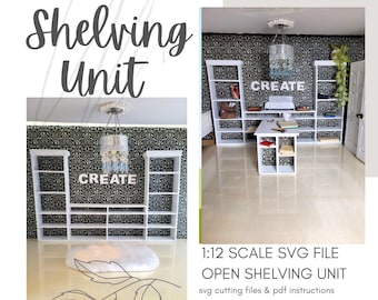 SVG Dollhouse Miniature Craftroom Shelving Unit / DIY Cricut Maker File / Built-in Storage Open Shelves ~ Instant Digital Download