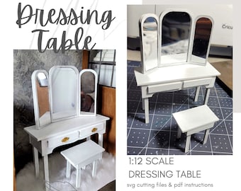 DIY Dollhouse Miniature Dressing Table / Cricut Cut Files ~ Bedroom Vanity Table and Stool ~ DIGITAL Download