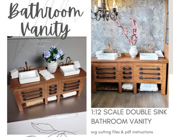 SVG Dollhouse Bathroom Double Sink Vanity / Cricut Maker Miniature Furniture ~ DIY Digital File ~ Instant Download