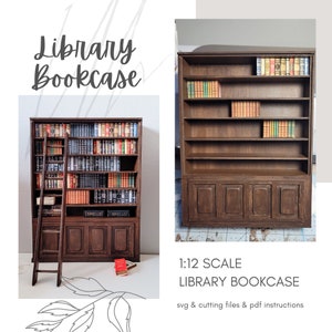 DIY Mini Bibliothek Bücherregal / Bücherregal 1:12 Puppenhaus Miniaturen ~ SVG Datei ~ Instant Download