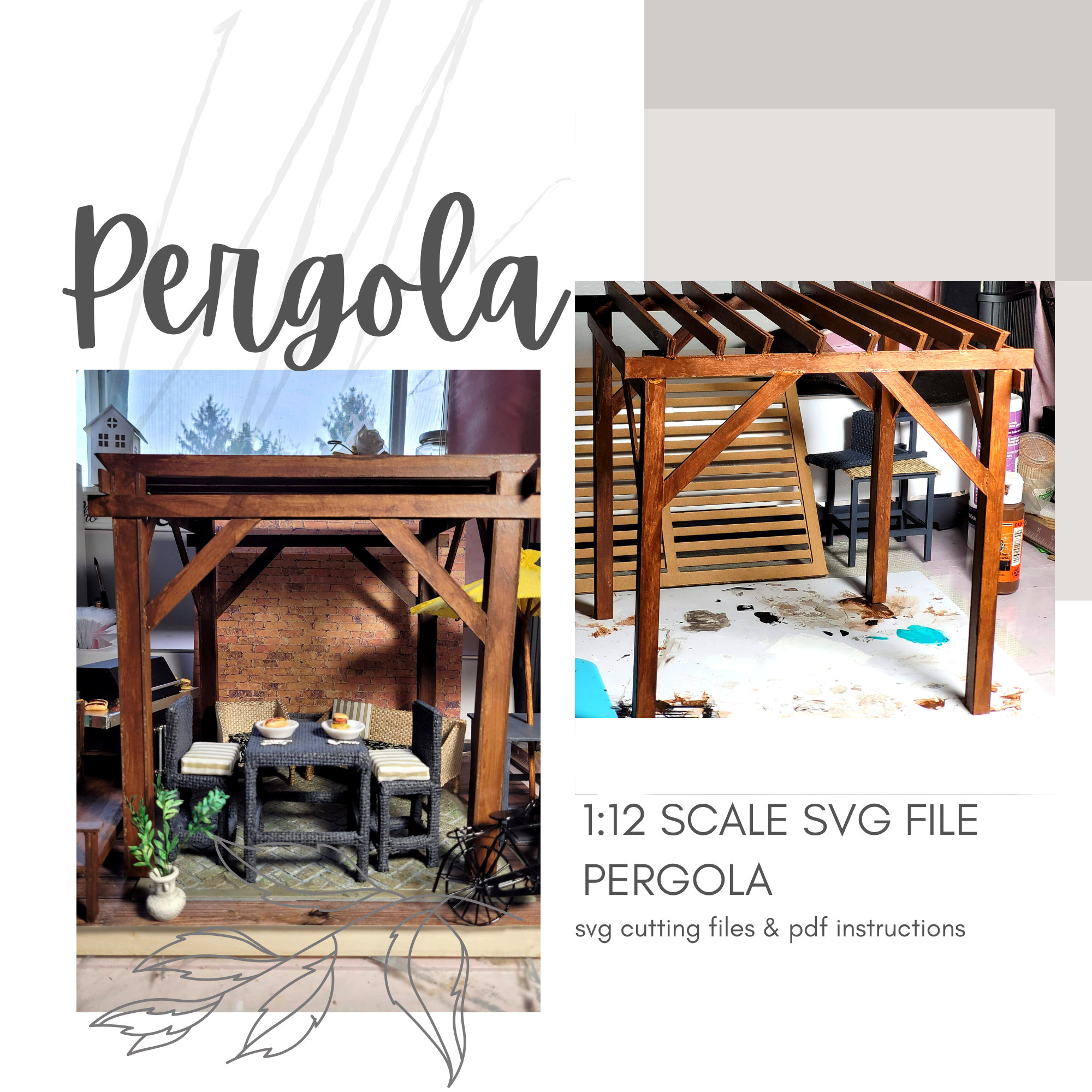 DIY Miniature Dollhouse Backyard Pergola/ SVG / Cricut / Laser Cut Files ~ Mini Outdoor Fence ~ Instant DIGITAL Download