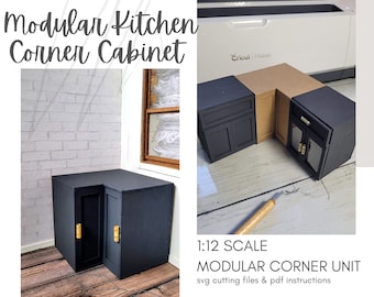 Dollhouse Kitchen Corner Cabinet SVG / Downloadable Miniature DIY Cabinet ~ Cricut Maker or Laser Cut File ~ Digital Download, Dollhouse SVG