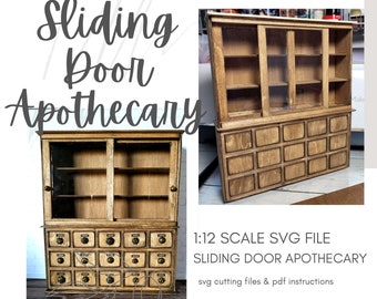 Miniature Dollhouse Apothecary Cabinet, DIY Digital Cricut Maker Laser Cut Files, SVG Mini Sliding Door Apothecary Cabinet, Instant Download