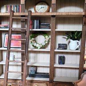 1:12 Scale Dollhouse Bookcase SVG, Built In Miniature Library with Rolling Ladder and Rail, Laser Cut File, xTool, Glowforge image 4