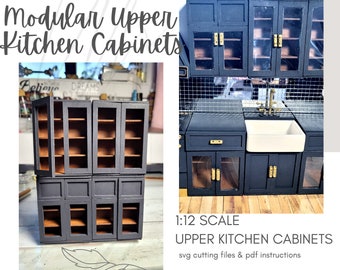 SVG Dollhouse Kitchen Upper Cabinets / Miniature DIY Cabinet with Opening Doors ~ Cricut or Laser Cut File ~ Instant Digital Download