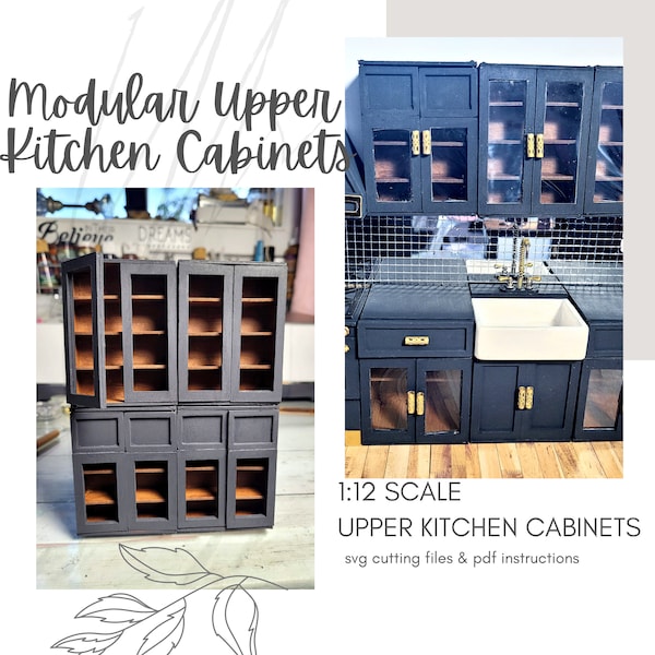 Dollhouse Kitchen Upper Cabinets SVG / Downloadable Miniature DIY Cabinet with Opening Doors ~ Cricut Maker or Laser File ~ Digital Download