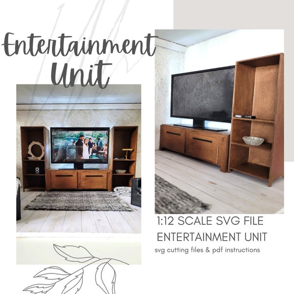 Cricut Maker SVG File for Mini Dollhouse TV Cabinet / Miniature Entertainment Wall Unit Cabinet Laser Cut File ~ DIY Instant Download