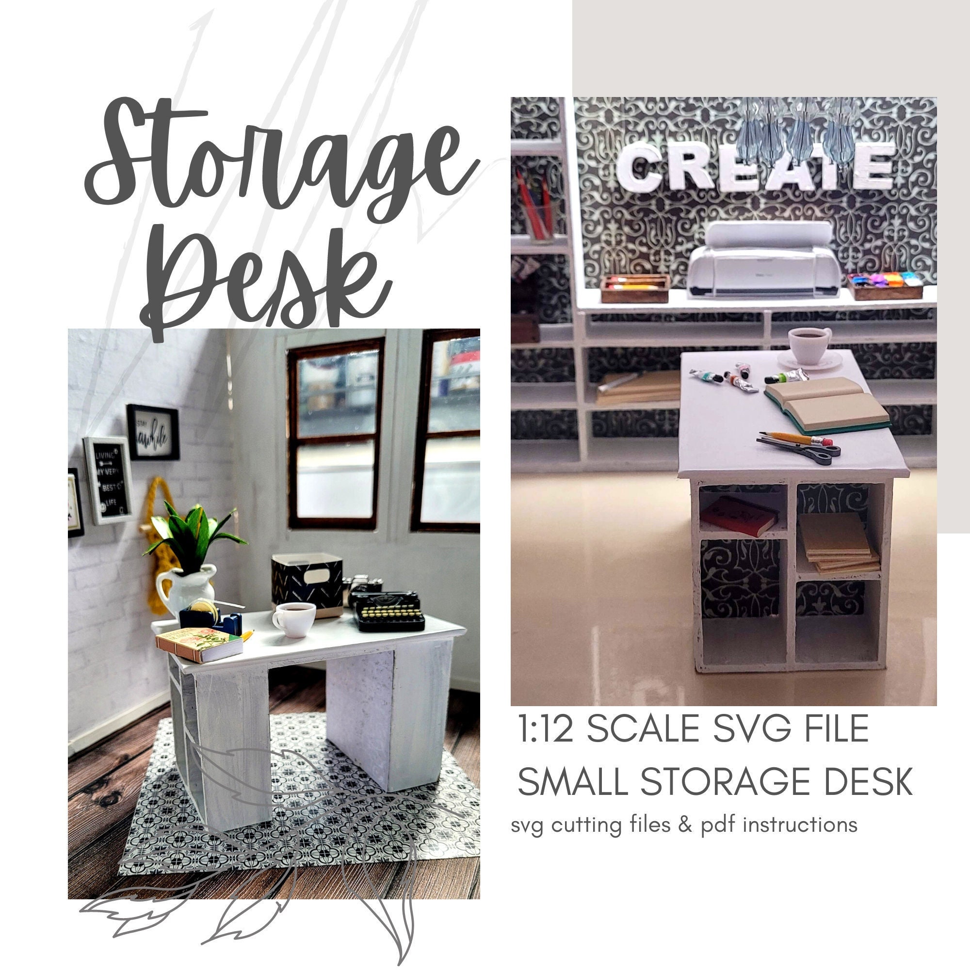 SVG Dollhouse Small Storage Desk/ DIY/ Digital Cricut / Laser Cut Files  Miniature Office Craftroom Desk Instant Download 