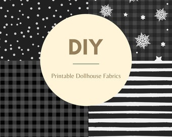 Dollhouse Fabric Printables, Gray Farmhouse Designs (A4 PDF)