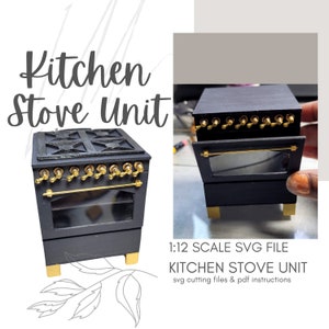 Puppenhaus Miniatur SVG Küche HERD Einheit / Puppenhaus DIY Küchenherd mit Tür zum Öffnen ~ Cricut - Laser schneiden Datei ~ digitaler Download