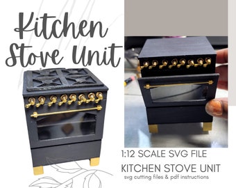 Domek dla lalek miniaturowy SVG piec kuchenny jednostka/domek dla lalek DIY piec kuchenny z otwieranymi drzwiami ~ Cricut-plik cięcia laserowego ~ Digital Download