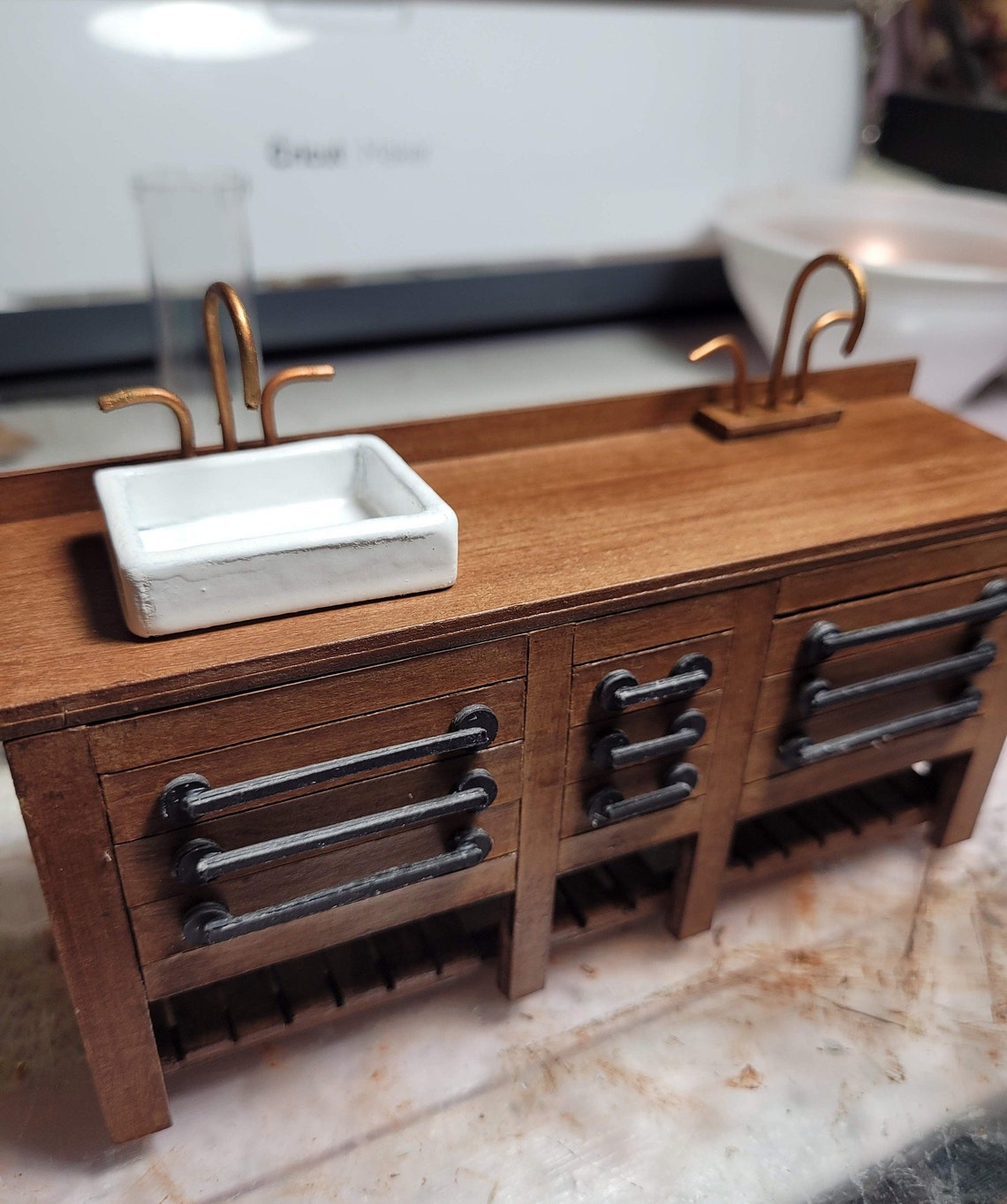 MINIATURE Dollhouse Bathroom Double Sink Vanity / Mini | Etsy