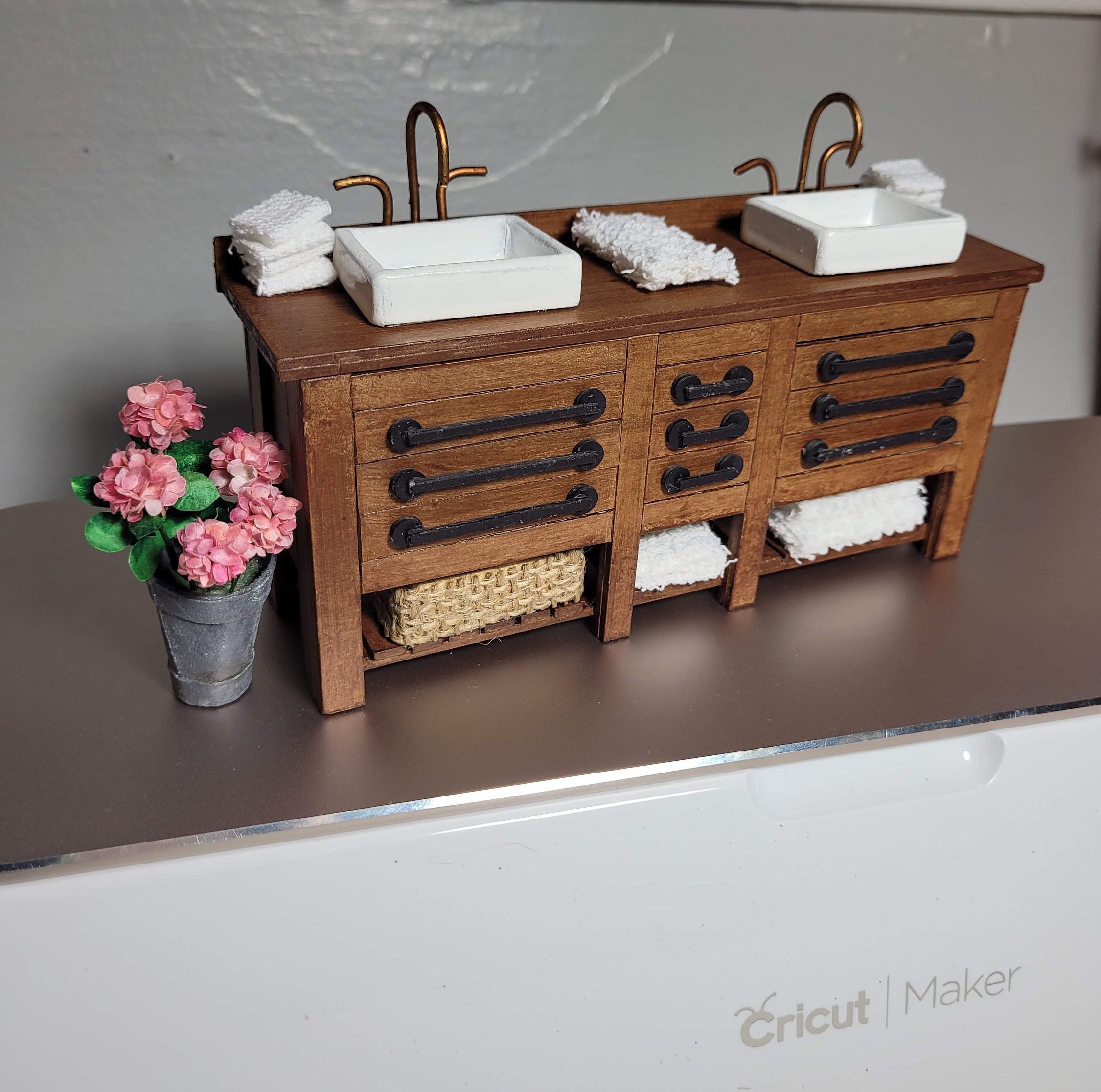 Miniature Dollhouse Bathroom Double Sink Vanity: Farmhouse SVG File ...