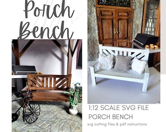 SVG Dollhouse Miniature Patio Bench / Cricut / Laser Cut Files ~ Mini Wooden Chevron Porch Bench Seat ~ Instant DIGITAL Download