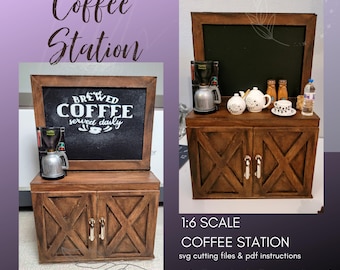 1:6 Scale Dollhouse Coffee Station SVG Cut Files (Digital Download)