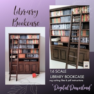 1:6 Scale Library Bookcase / Miniature Bookshelves ~ SVG File for 1/6th Playscale Dolls ~ Cutting Machine ~ Instant Download