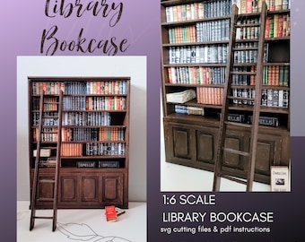 1:6 Scale Miniature Library Bookcase SVG File (Digital Download)