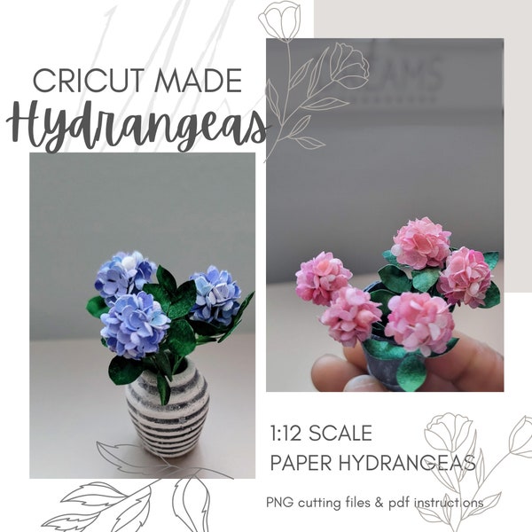 Miniature Paper Hydrangea SVG, 1:12 Scale Dollhouse Flowers (Digital Download)