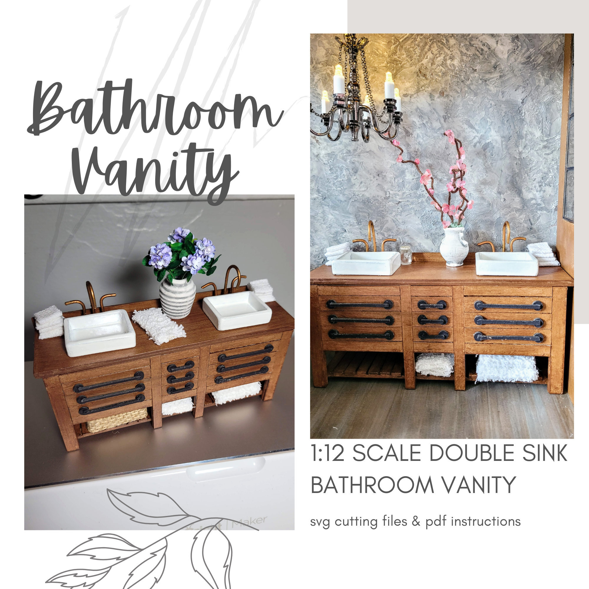 Miniature Dollhouse Bathroom Double Sink Vanity: Farmhouse SVG File ...