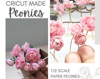 Mini Flowers ~ Peonies ~ DIY Miniature Paper Flower ~ 1:12 Dollhouse Scale ~ for Greeting Cards Scrapbooking~ PNG & SVG ~  Downloads