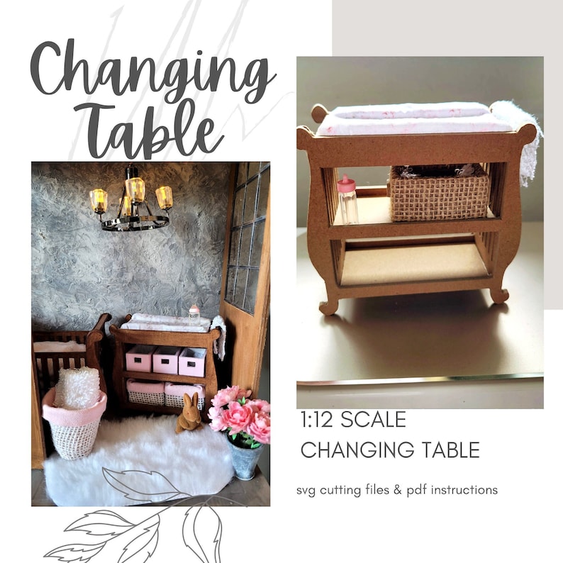 SVG Dollhouse MINIATURE Baby Change Table Dollhouse Infant Nursery Changing Table Cricut File Instant DIGITAL Download image 1