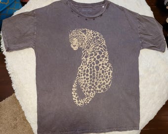 Free People Leopard T-Shirt, Boho Hippie Vintge Style T-Shirt, Sz Med