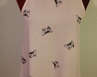 Everly Cat Sheer Top, Sheer Cat Sleeveless Top, Kitty Cat Top, Sz Small