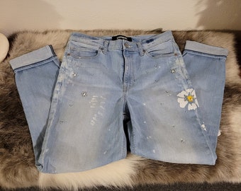 Express Jeans, Express Boho Hippie Flower Jeans, Express Fray Jeans, Sz 6