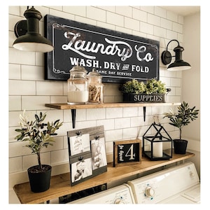 Laundry Co - Wash Dry & Fold Canvas Wrap | Large Farmhouse Style Laundry Room Sign