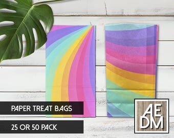 Rainbow Paper Treat Bags, Party Favor Bags, Birthday Goodie Bags, Candy Bags, Paper Gift Bags, Kids Party Supplies