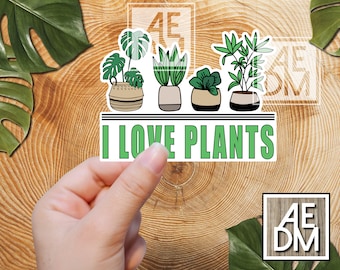 Ich liebe Pflanzen Aufkleber, Niedlicher Pflanzenaufkleber, Pflanzenliebhaber Aufkleber, Zimmerpflanze Aufkleber, Monstera Aufkleber, Laptop Aufkleber, Notebook Aufkleber