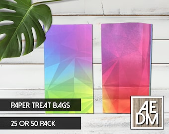 Rainbow Prism Paper Treat Bags, Party Favor Bags, Birthday Goodie Bags, Colorful Candy Bags, Paper Gift Bags, Kids Party Supplies