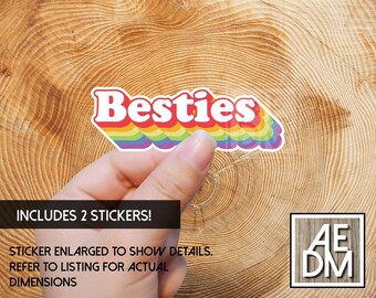 Besties Rainbow Shadow Sticker, Colorful Friendship Vinyl Decal, Cute Best Friend Gift, Retro Aesthetic Laptop Water Bottle Sticker