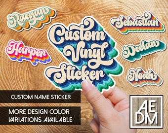 Adesivo personalizzato retrò con nome, adesivo in vinile personalizzato, adesivo personalizzato, adesivo con nome personalizzato, adesivo per laptop, adesivo per insegnanti, adesivo hippie