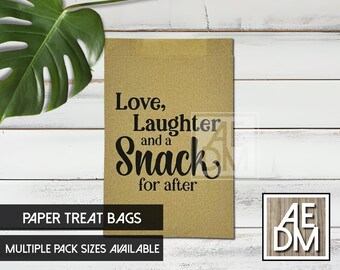 Love, Laughter and a Snack for After Kraft Treat Bags, Wedding Favor Bags, Reception Snack Bags, Late Night Snack Bags