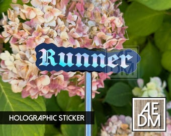 Runner Holographic Sticker, Old English Font Vinyl Decal, Waterproof Running Sticker, Laptop Water Bottle Sticker, Runner Gift